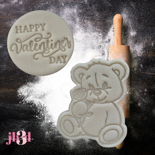 Happy Valentine's day Bear with Rose - Cutter & Embosser Stamp