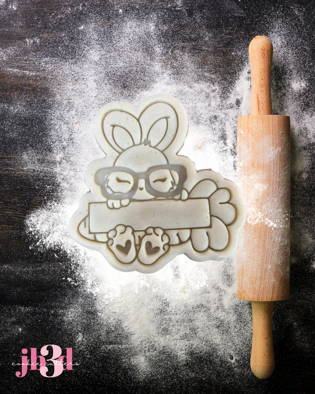 Bunny Rabbit with Carrot wearing Glasses add name Cutter & Embosser Stamp