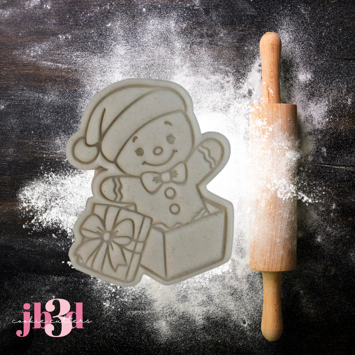 Gingerbread man in a present - Cutter & Embosser Stamp