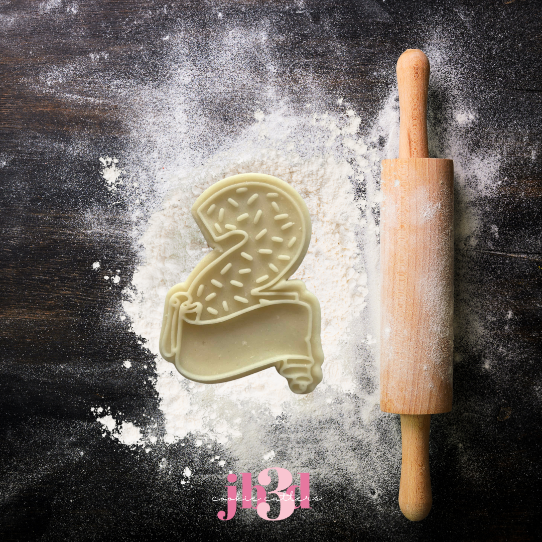 Number Two 2 Scroll & Sprinkles - Cutter & Debosser Stamp