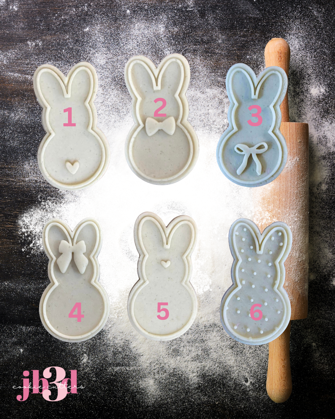 Easter Rabbit Set x 6 Cutters & Embosser Stamps