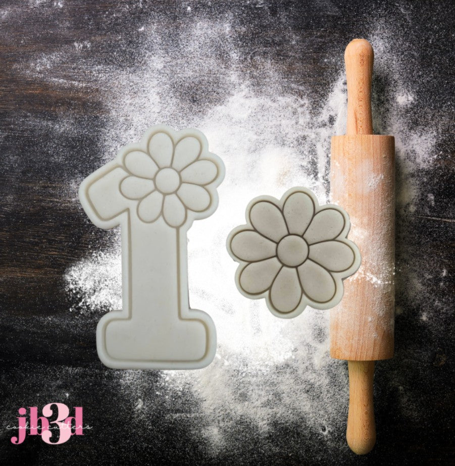 Number 1 (One) flower Set - Cutters & Embosser Stamps