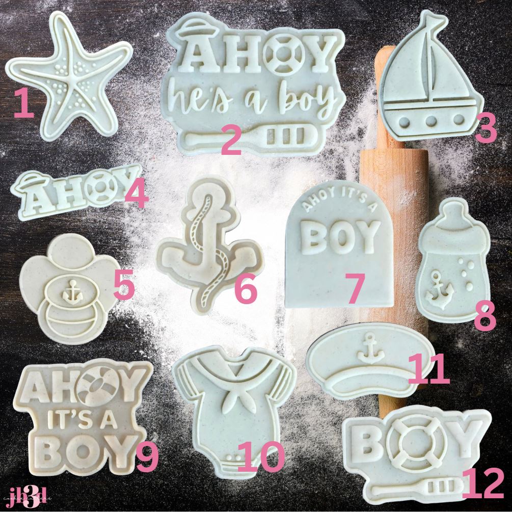 AHOY IT'S A BOY - Set 2 - Cutters & Debosser Stamps