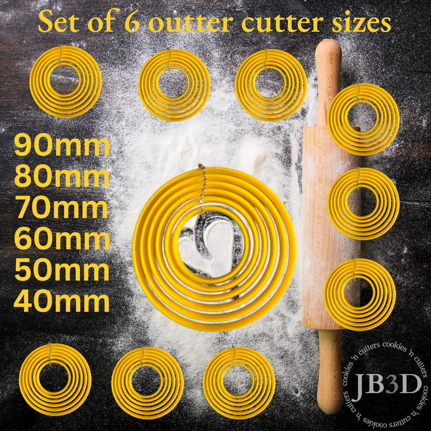 Set of 6 Circle Cutter round sizes 90-40mm and singles