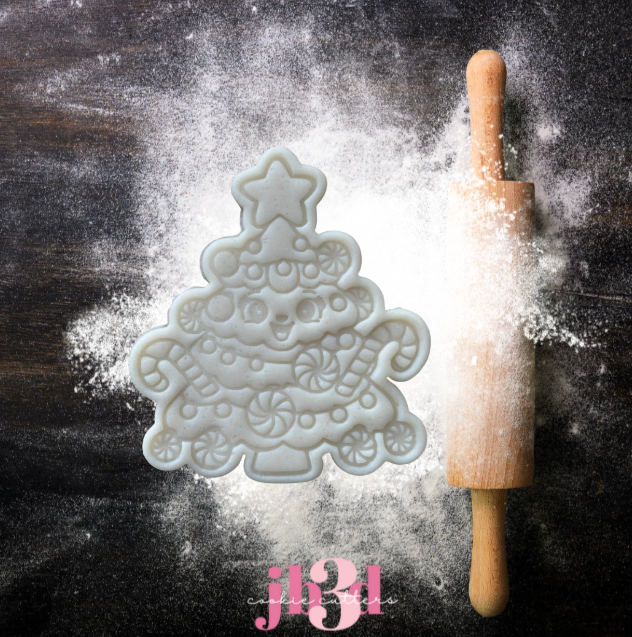 Happy Cheeky Decorated Christmas Tree - Cutter & Embosser Stamp