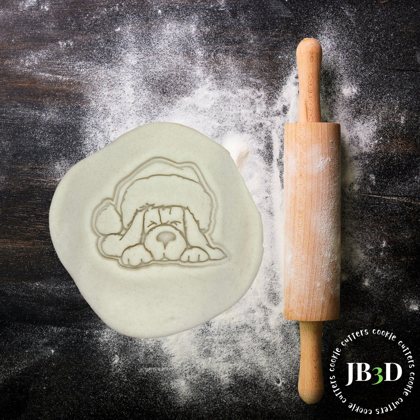 CHRISTMAS DOG in Santa Hat Cookie Cutter & Stamp