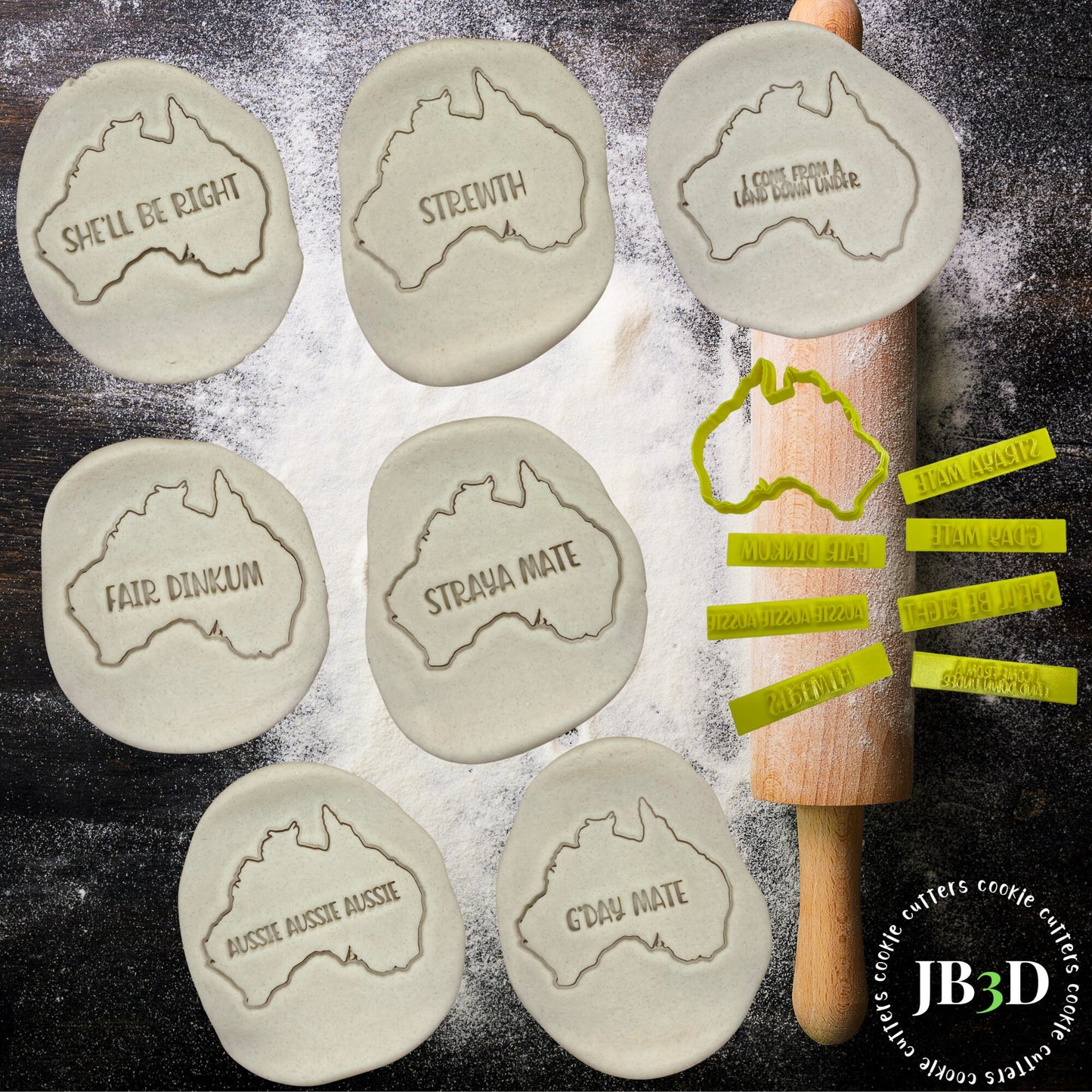 AUSTRALIAN SET Cookie Cutter and 7 embosser Stamps
