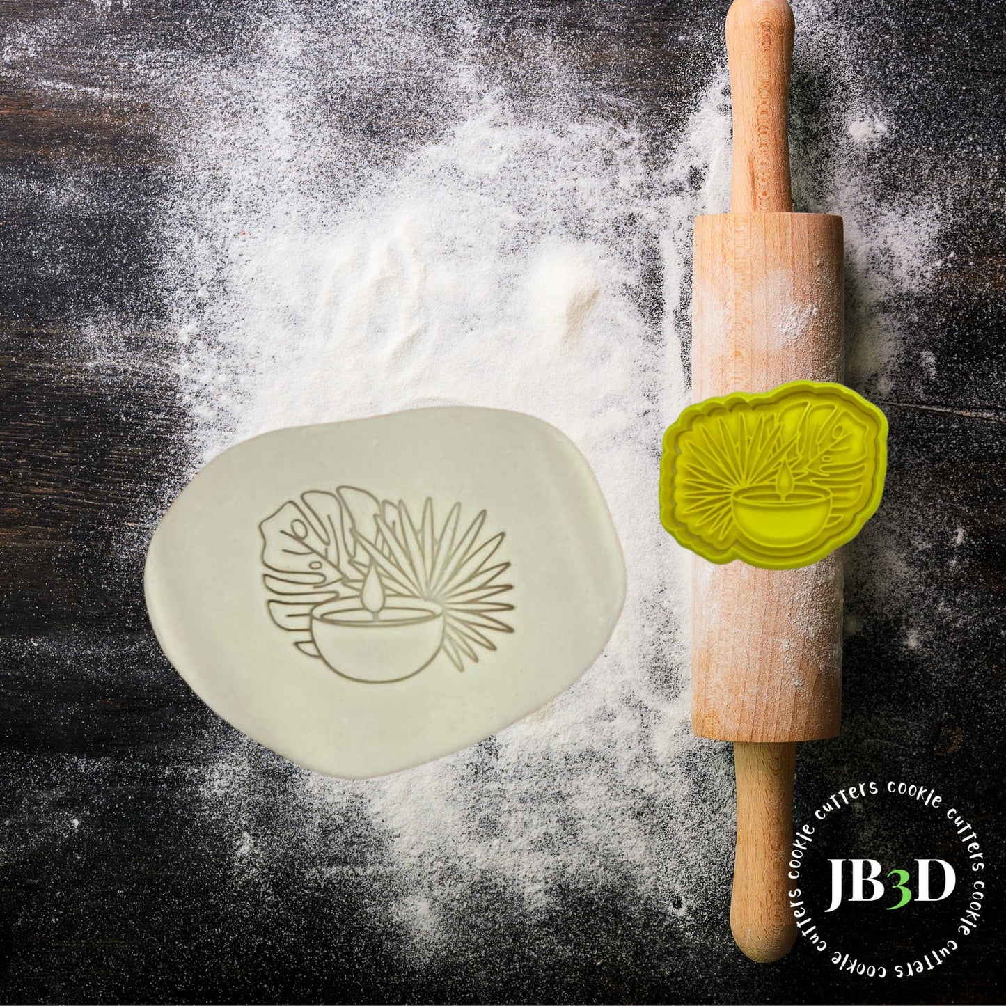 CANDLE with LEAVES Cookie Cutter & Stamp