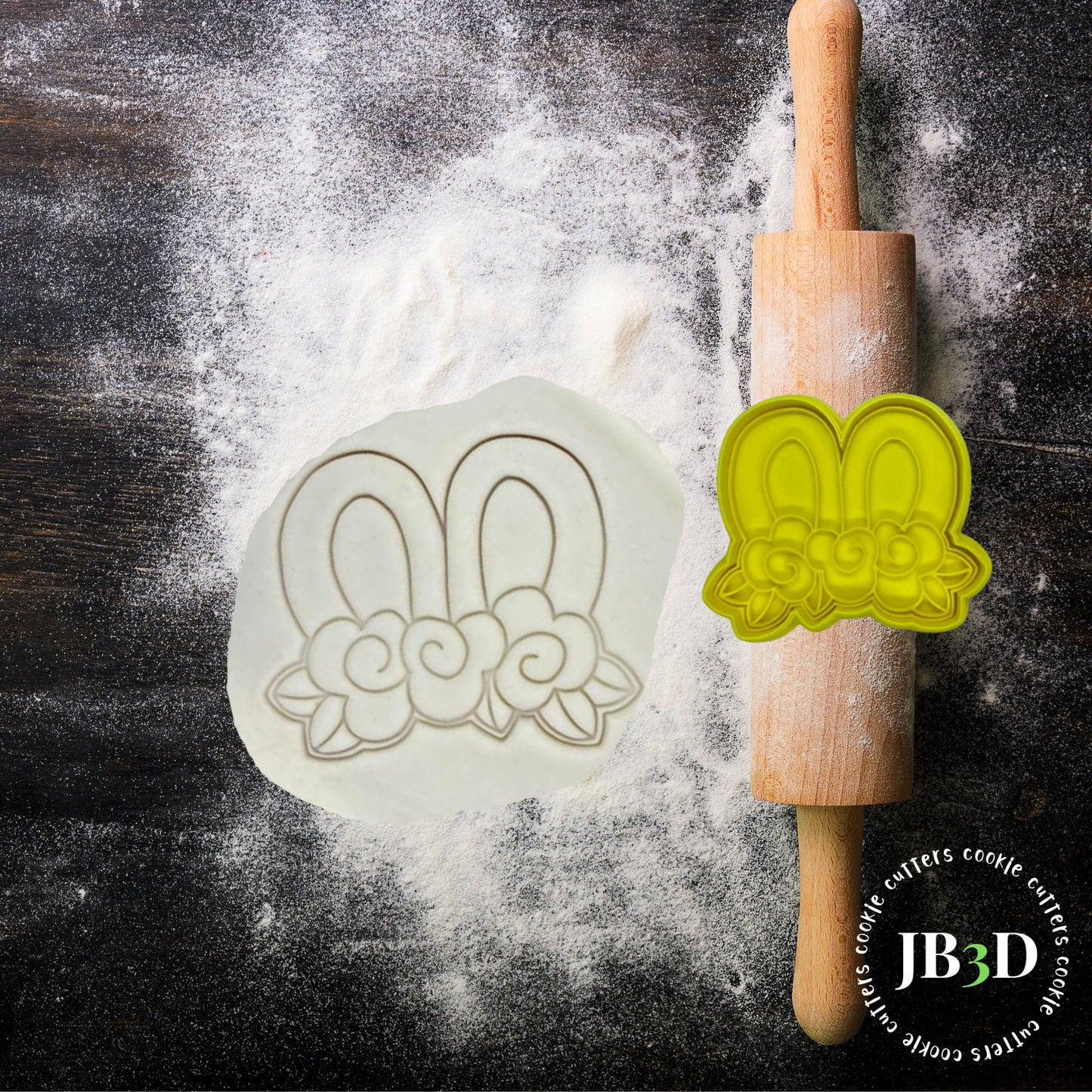 BUNNY RABBIT EARS Floral Cookie Cutter & Stamp