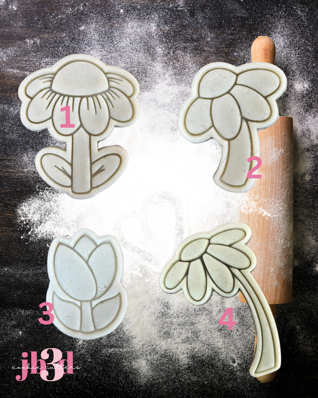 Flowers x 4  Cutters & Embosser Stamps