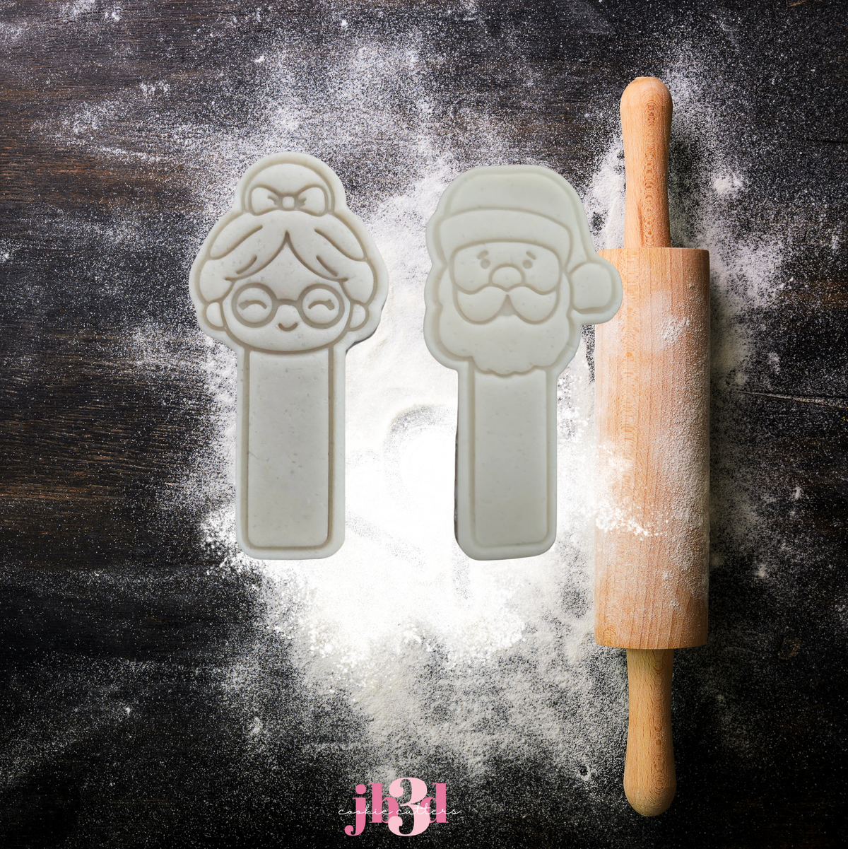 Santa & Mrs Claus Stick Holders - Cutters & embosser Stamps