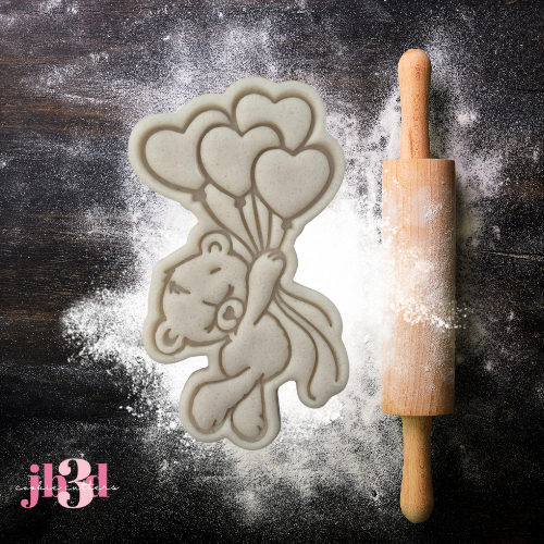 Teddy with Bunch of Balloons - Cutter & Embosser Stamp