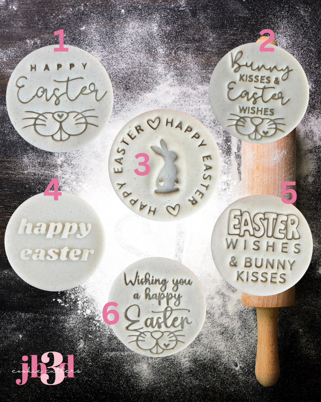 Happy Easter x 6 designs 70mm Round Embosser stamps