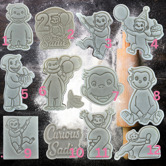 Curious George Custom name - Cutters & Embosser Stamps