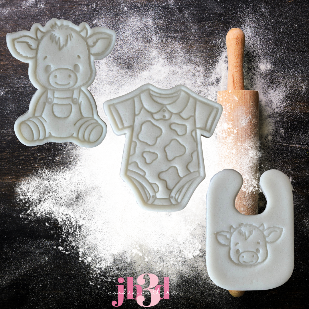 Baby Cow Set - Cow/Onesie & Bib - Cutters & embosser Stamps