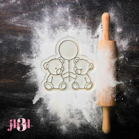 Twin Bears holding a baloon - Cutter & Embosser Stamp