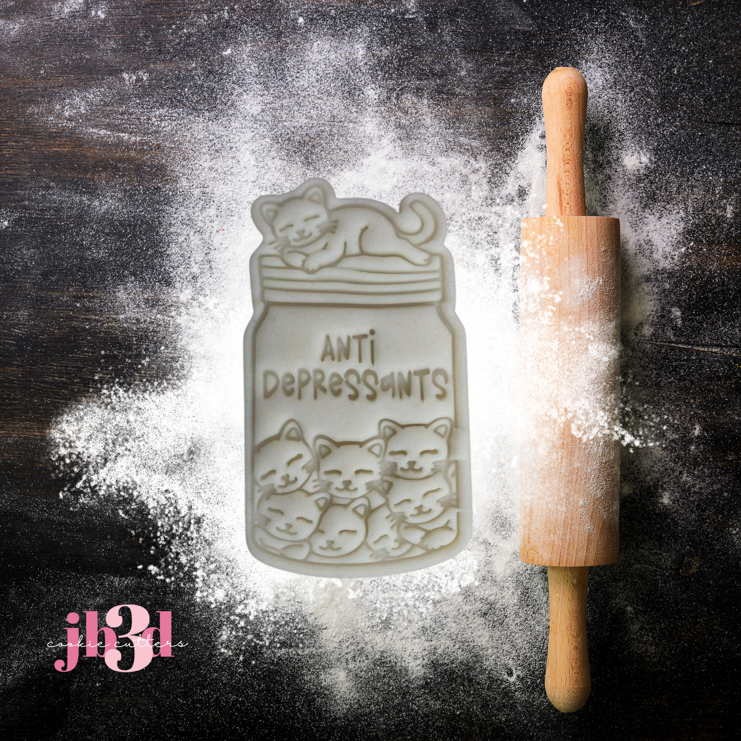 Kitten/Cat Jar of Anti Depressants - Cutter & embosser Stamp