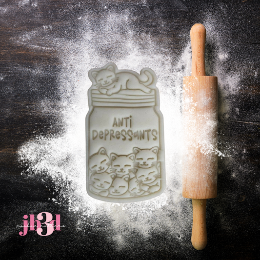 Kitten/Cat Jar of Anti Depressants - Cutter & embosser Stamp