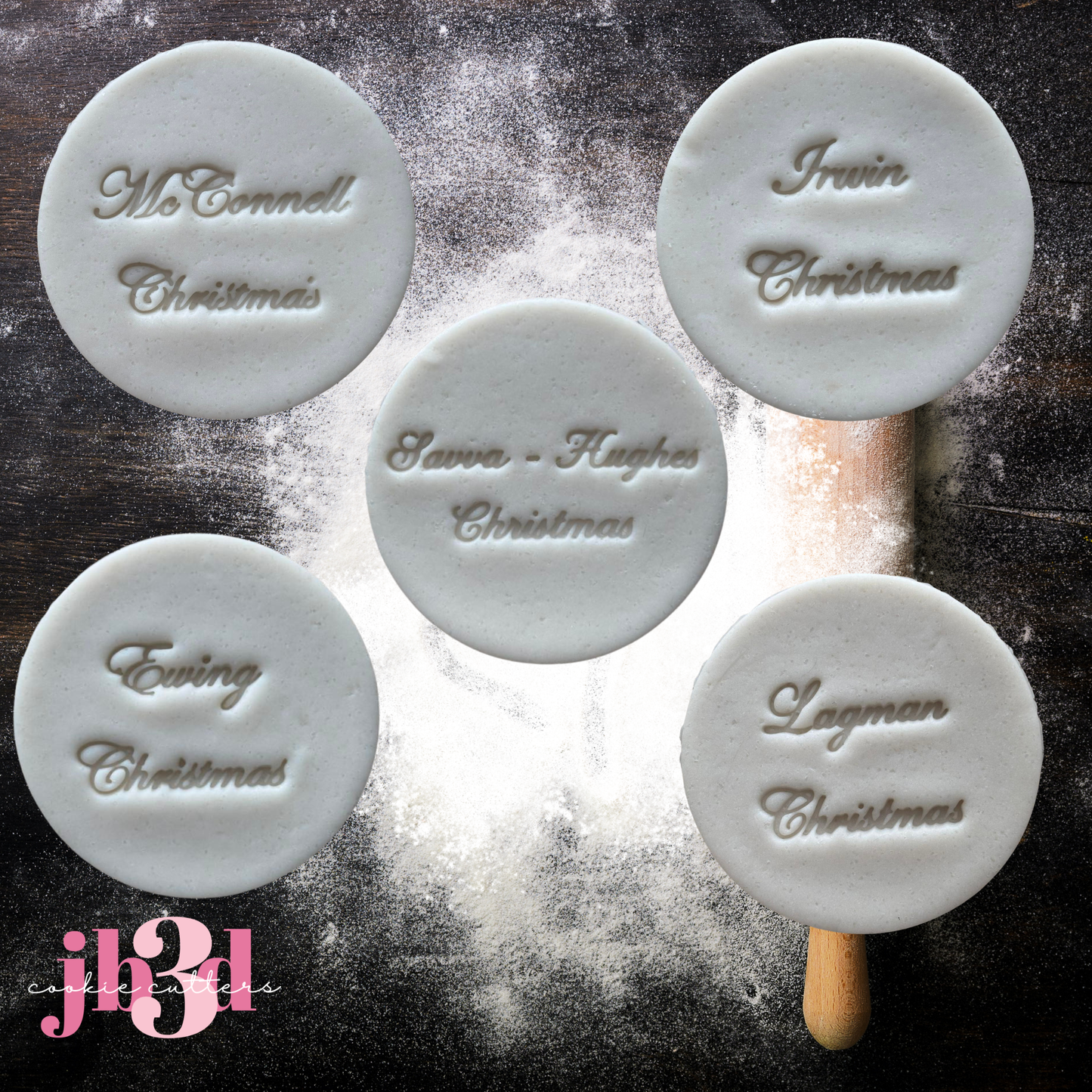 Custom Christmas Name 80mm Round Stamps