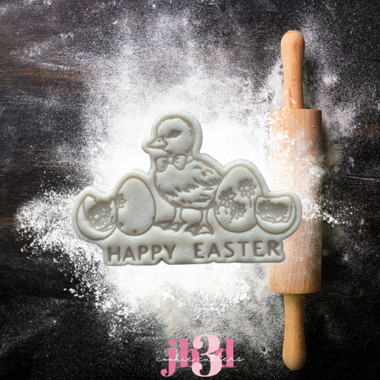 Happy Easter Duckling and eggs - Cutter & Embosser Stamp