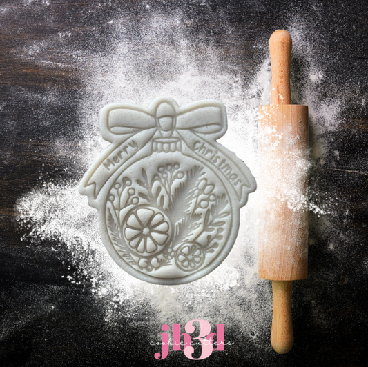 Merry Christmas Citrus Bauble - Cutter & Embosser Stamp