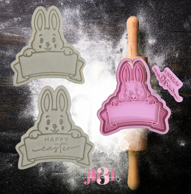 Rabbit - With or Without Happy Easter Cutter and Embosser Stamp/s