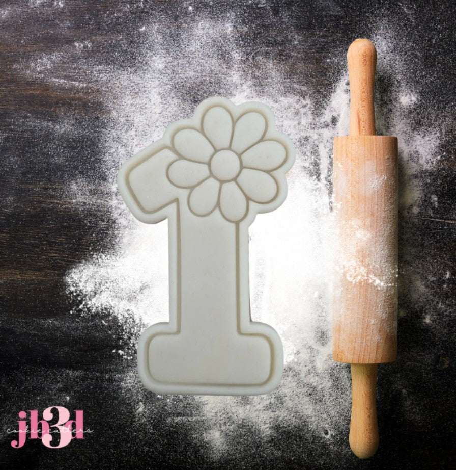 Number 1  (One) flower Set - Cutters & Embosser Stamps