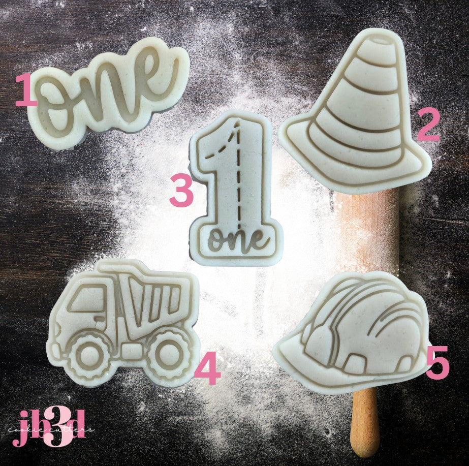 Mini Construction 1st Birthday  - 50mm Cutters & Embosser Stamps