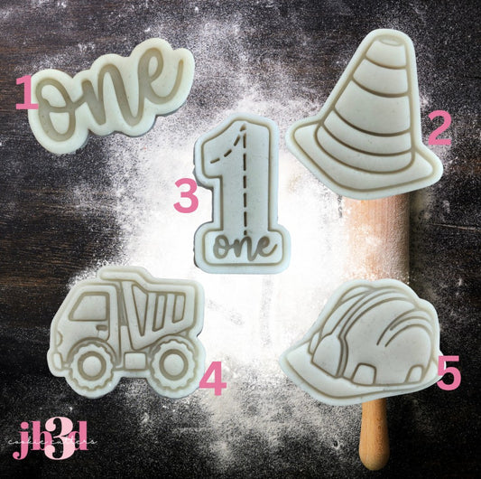 Mini Construction 1st Birthday  - 50mm Cutters & Embosser Stamps