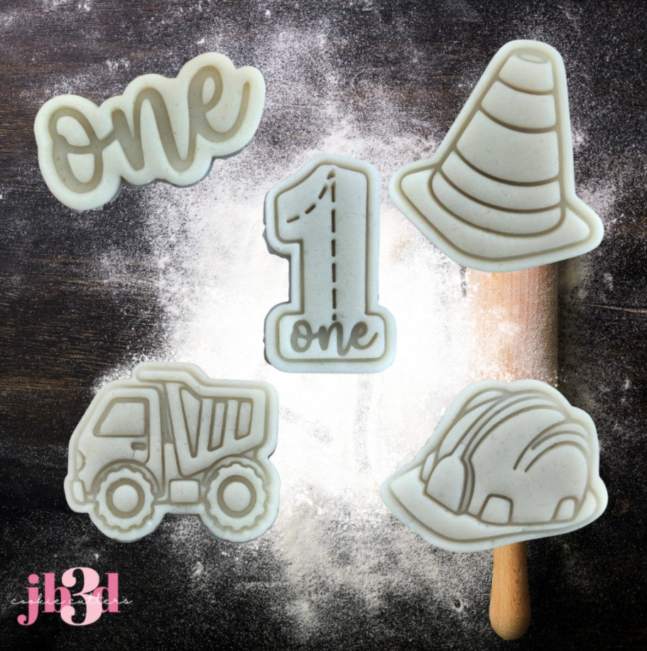 Mini Construction 1st Birthday  - 50mm Cutters & Embosser Stamps