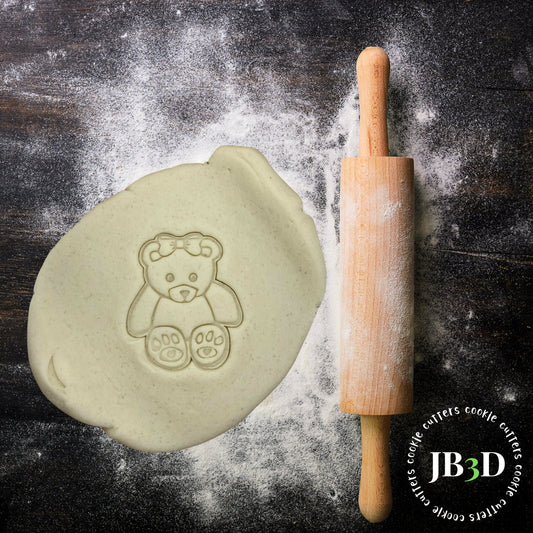 GIRL with bow BEAR Cookie Cutter & Stamp