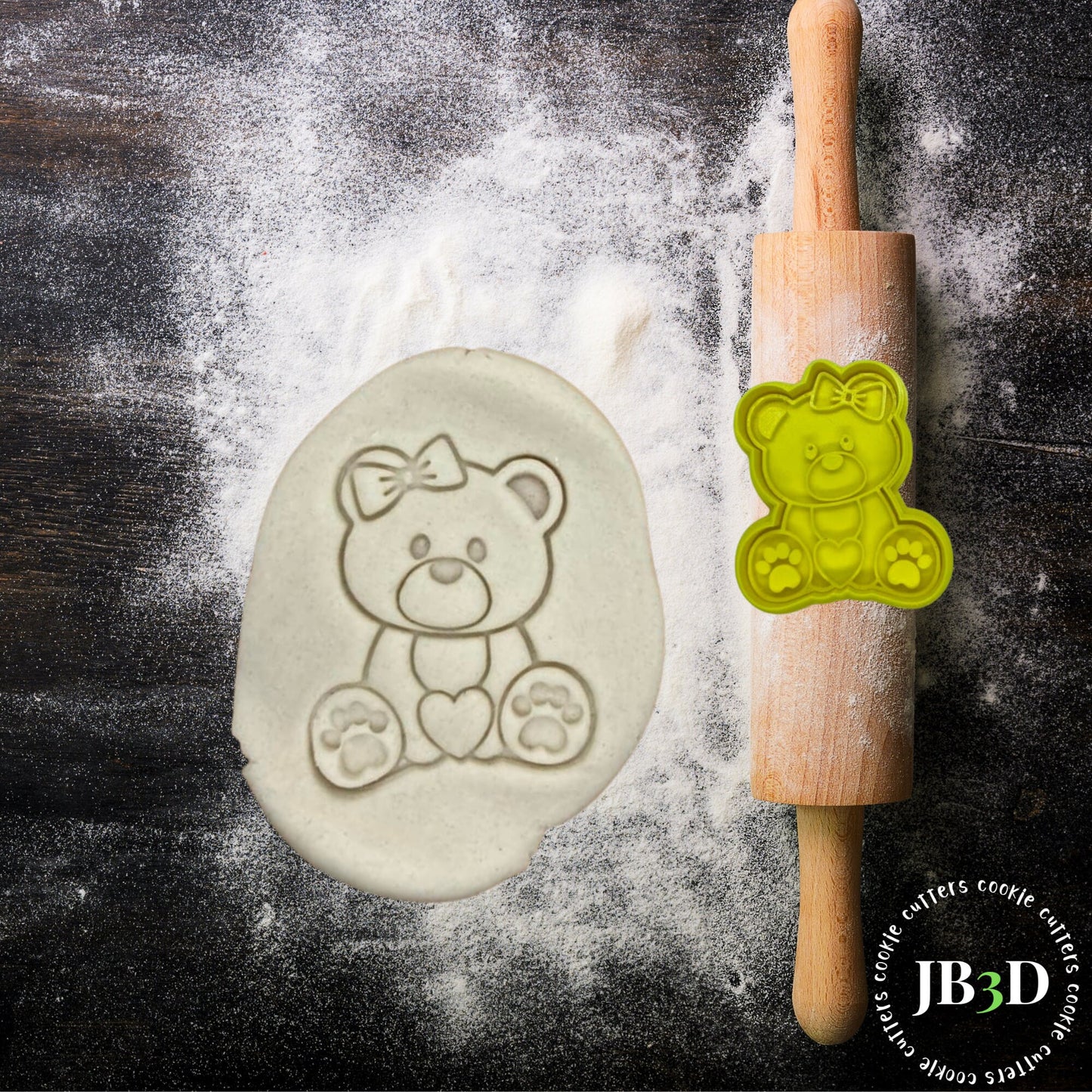 GIRL BEAR holding heart Cookie Cutter and stamp